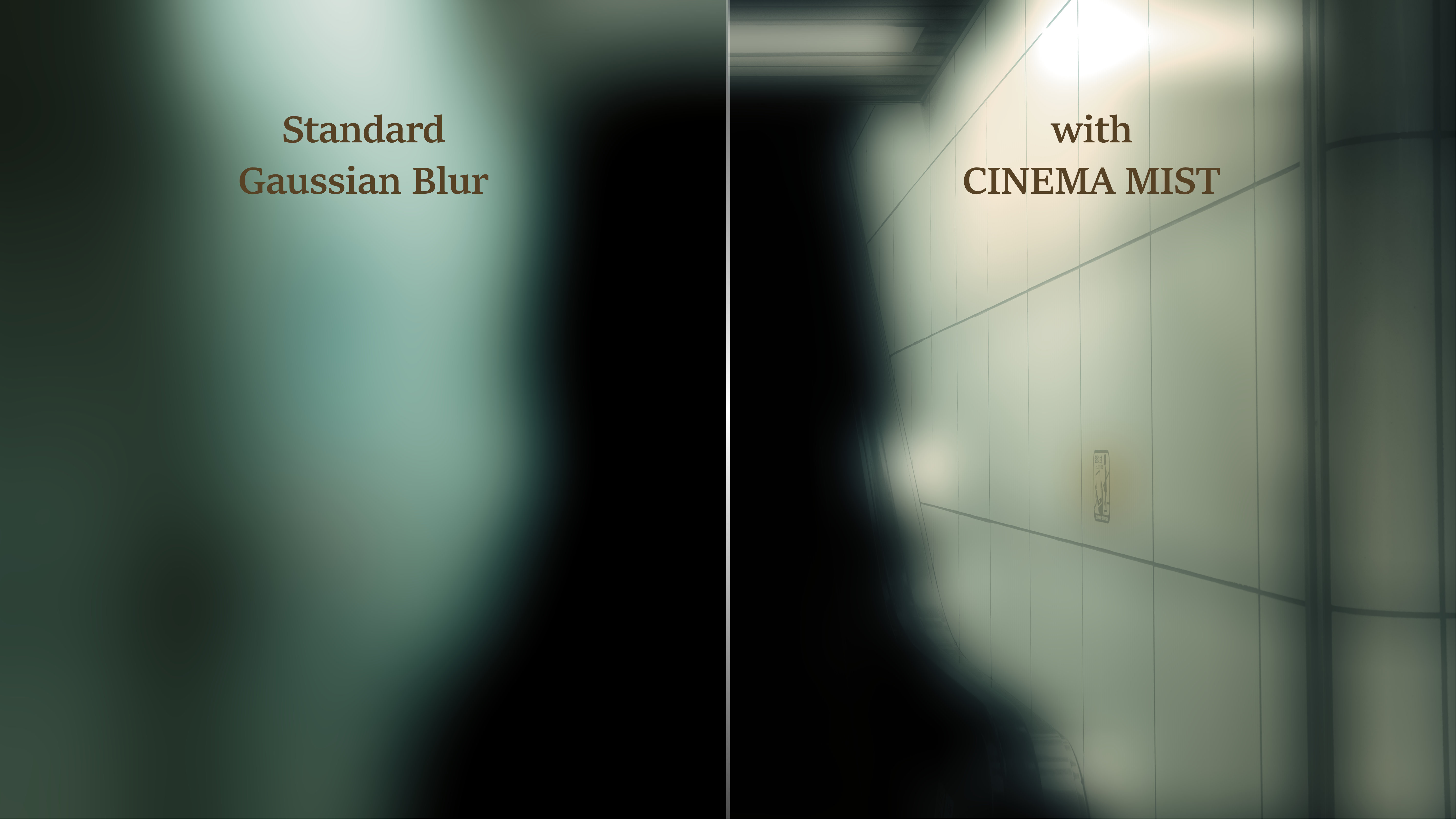 グローのみ出力:標準的なガウスぼかしとCINEMA MISTの滲み方の比較
