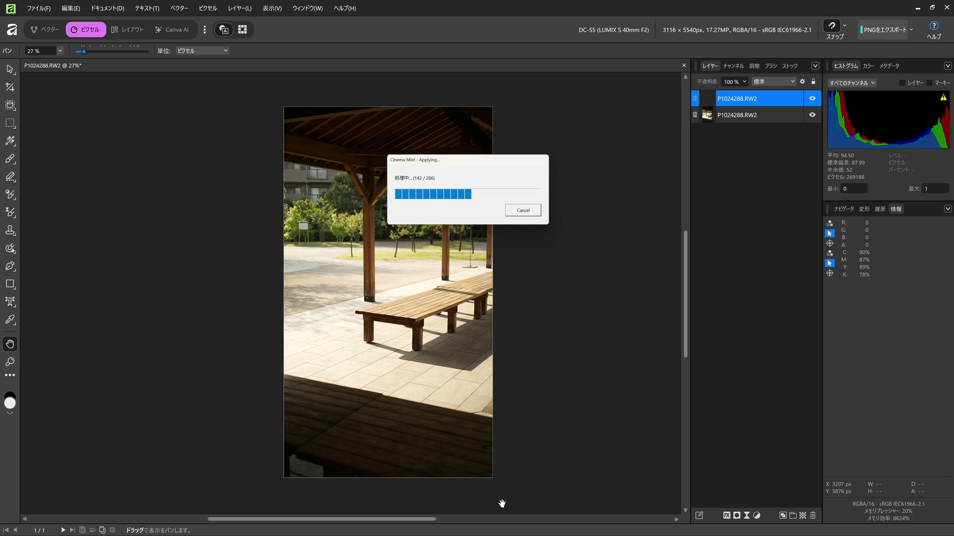 STEP3:Cinema Mistが処理を実行中のプログレス画面